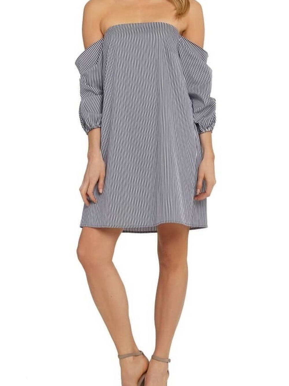 CeCe Navy and White Striped Off-Shoulder Mini Dress BRAND NEW W/Tags